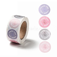 Flat Round Rose Pattern Thank You Paper Stickers Roll, Self-Adhesive Gift Tag for Seal Top Decoration, Mixed Color, 66x27mm, Stickers: 25mm in diameter, 500pcs/roll(DIY-D078-10)