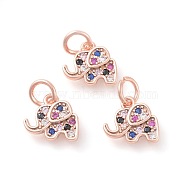 Brass Micro Pave Cubic Zirconia Charms, Elephant, Colorful, Rose Gold, 10x11x2mm, Hole: 4mm(ZIRC-F106-08RG)