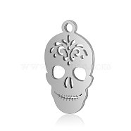 304 Stainless Steel Pendants, Sugar Skull, for Mexico Holiday Day of the Dead, Stainless Steel Color, 18x10.5x0.8mm, Hole: 1mm(STAS-T040-T537S-1)