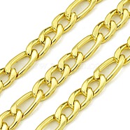 304 Stainless Steel Figaro Chains, Unwelded, with Spool, Real 18K Gold Plated, 7~9x4~4.5x1.5mm(CHS-G036-06G)