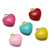 Valentine's Day Stainless Steel Charms, with Enamel, Golden, Heart Charm, Mixed Color, 13x13mm, Hole: 1mm(PW-WG89663-01)