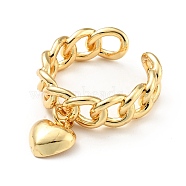 Brass Heart Charm Open Cuff Ring, Brass Hollow Ring for Women, Cadmium Free & Lead Free, Real 18K Gold Plated, US Size 7 3/4(17.9mm)(KK-D080-09G)
