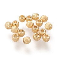 Brass Beads, Long-Lasting Plated, Textured, Solid Round, Real 18K Gold Plated, 2.7~3x2.3~2.5mm, Hole: 1mm(X-KK-M213-02E-G)