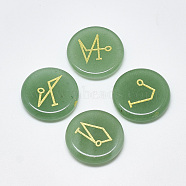 Natural Green Aventurine Cabochons, Flat Round with Pattern, 25x5.5mm, 4pcs/set(G-T122-38G)