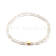 Faceted Round Natural Rainbow Moonstone Stretch Beaded Bracelets, with Star Brass Beads, Inner Diameter: 5.5cm(2-1/8 inch)(BJEW-JB05378-01)