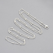 Brass Coated Iron Curb Chain Necklace Making, with Beads and Lobster Claw Clasps, Silver Color Plated, 32 inch(81.5cm)(MAK-T006-01S)