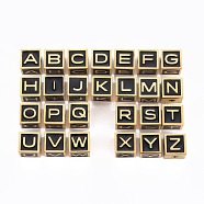 304 Stainless Steel Beads, with Enamel, Pink, Cube with Letter, Golden, Letter A~Z, 7x7x7mm, Hole: 2mm(STAS-N087-43-03-G)