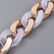 Handmade Imitation Gemstone Style Acrylic Curb Chains, with CCB Plastic Linking Ring, White, Rose Gold, Link: 30x21x6mm, about 39.37 inch(1m)/strand(AJEW-JB00524-04)