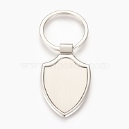 Zinc Alloy Cabochon Settings Keychain, with Iron Ring, Shield, Platinum, Tray: 27x38mm, 78mm, 51x32x4mm, 1pc/box(KEYC-E028-06P)