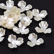 3-Petal Flower ABS Plastic Imitation Pearl Bead Caps, Creamy White, 35x38x12mm, Hole: 2mm(OACR-R016-05)
