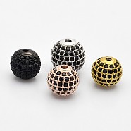 CZ Brass Micro Pave Grade AAA Black Color Cubic Zirconia Round Beads, Cadmium Free & Nickel Free & Lead Free, Mixed Color, 8mm, Hole: 1.7mm(KK-O065-8mm-01-NR)