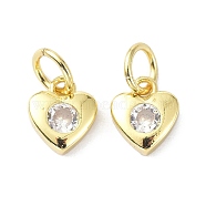 Brass Cubic Zirconia Charms, with Jump Ring, Long-Lasting Plated, Lead Free & Cadmium Free, Heart, Real 18K Gold Plated, 7.5x6.5x2.3mm(ZIRC-C022-15G)