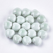 Handmade Porcelain Beads, Bright Glazed Porcelain Style, Heart, Light Cyan, 10.5~11.5x11.5~12.5x8.5~9mm, Hole: 1.5~2mm(PORC-S498-16B-01)