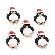 Resin Cabochons, Christmas Theme, Penguin with Christmas Hat, Black, 23.5x18.5x8mm(X-CRES-D004-06)