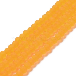 Transparent Glass Beads Strands, Faceted, Frosted, Rondelle, Orange, 8mm, Hole: 1mm, about 63~65pcs/strand, 39~40cm(EGLA-A034-T8mm-MD05)