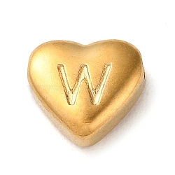 201 Stainless Steel Beads, Golden, Heart, Letter W, 7x8x3.5mm, Hole: 1.5mm(STAS-M335-01W-G)