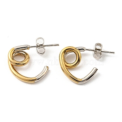 PVD Vacuum Plating 304 Stainless Steel Knot Stud Earrings for Women, Golden & Stainless Steel Color, 16x4mm(EJEW-F319-02GP)