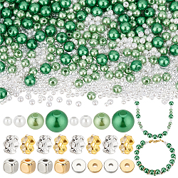 Elite DIY Beads Kit, Including CCB Plastic Spacer Beads, Brass Rhinestone Spacer Beads, Imitated Pearl Acrylic Beads, Green, 3~8x1.5~7.5mm, Hole: 1~2mm, 2084pcs/box(DIY-PH0021-98B)