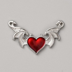 Halloween Alloy Enamel Connector Charms, FireBrick Evil Heart Links with Wings, Platinum, 25x40x2.6mm, Hole: 1mm(PALLOY-WH0107-09P)