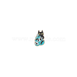 Alloy Brooches, Cartoon Cat & Leaf Enamel Pins for Women, Cyan, 30x19.3mm(FIND-SZC0016-192)