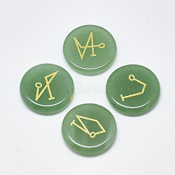 Natural Green Aventurine Cabochons, Flat Round with Pattern, 25x5.5mm, 4pcs/set(G-T122-38G)