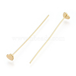 Brass Heart Head Pins, Nickel Free, Real 18K Gold Plated, 51x0.7mm, Head: 5x6mm(KK-N259-42)