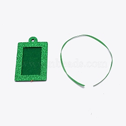 Vertical Design Rectangle Felt Glitter Photo Frame Card, with Ribbon, for Christmas Pendant Decorations, Green, 80.5x49x2mm, Hole: 5mm, 50x30mm inner diameter(HJEW-WH0036-11B)