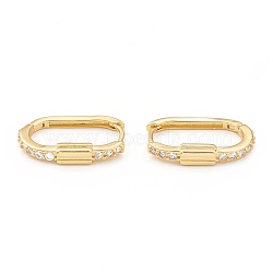 Clear Cubic Zirconia Oval Hoop Earrings, Rack Plating Brass Jewelry for Women, Cadmium Free & Lead Free, Real 18K Gold Plated, 19.5x12.5x3mm, Pin: 0.8mm(EJEW-L231-68G)