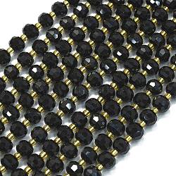 Natural Black Agate Beads Strands, with Seed Beads, Faceted, Lantern, 8~8.5x6.5~7mm, Hole: 0.6mm, about 44pcs/strand, 15.16''(38.5cm)(G-K389-E25-01)