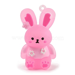 PVC Pendants, Rabbit with Sakura, Pearl Pink, 55x30x25mm, Hole: 2.5mm(FIND-R002-05A)