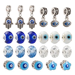 DIY Jewelry Making Kits, Including Handmade Evil Eye Lampwork European Beads, Column & Flower with Evil Eye Brass Enamel European Beads, Alloy Enamel European Dangle Charms, Glass European Beads, Mixed Color, 52pcs/box(DIY-LS0001-90)