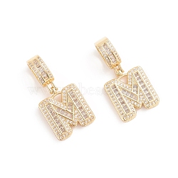 Brass Micro Pave Cubic Zirconia Pendants, Long-Lasting Plated, Letter, Clear, Letter.M, 32.5mm, Hole: 6.5x9mm, Letter.M: 19x16.5x3.5mm(ZIRC-G165-13G-M)