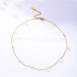 Stainless Steel Chain Necklace with Imitation Pearl Beaded for Women, Golden, 15.75 inch(40cm)(ZY9444)