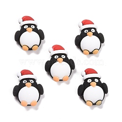 Resin Cabochons, Christmas Theme, Penguin with Christmas Hat, Black, 23.5x18.5x8mm(X-CRES-D004-06)