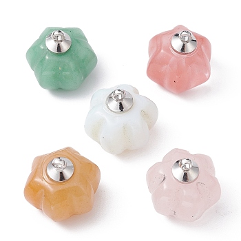 Natural & Synthetic Mixed Gemstone Pumpkin Charms, with Platinum Plated Brass Pendant Bails, 13.5x14mm, Hole: 1.6mm