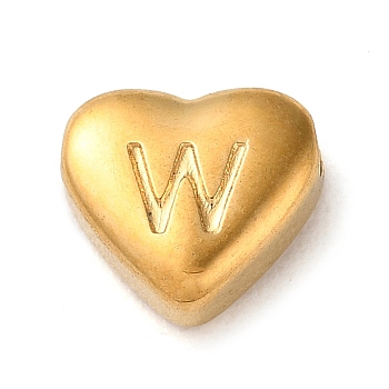201 Stainless Steel Beads, Golden, Heart, Letter W, 7x8x3.5mm, Hole: 1.5mm