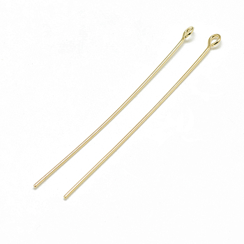 Brass Eye Pins, Real 18K Gold Plated, 50mm, Hole: 1mm, Pin: 0.8mm