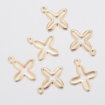 201 Stainless Steel Tiny Cross Charms, Real 18k Gold Plated, 13.5x11x0.7mm, Hole: 1mm