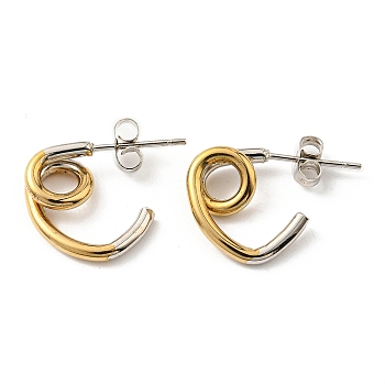 Vacuum Plating 304 Stainless Steel Knot Stud Earrings for Women, Golden & Stainless Steel Color, 16x4mm