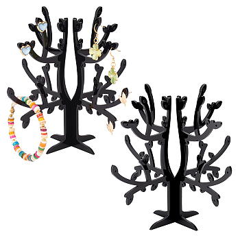Opaque Acrylic Earring Display Tree Stands, Tabletop Jewelry Organizer Holder for Earrings Storage, Black, Finished Product: 17x17x15cm
