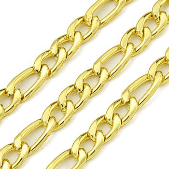 304 Stainless Steel Figaro Chains, Unwelded, with Spool, Real 18K Gold Plated, 7~9x4~4.5x1.5mm