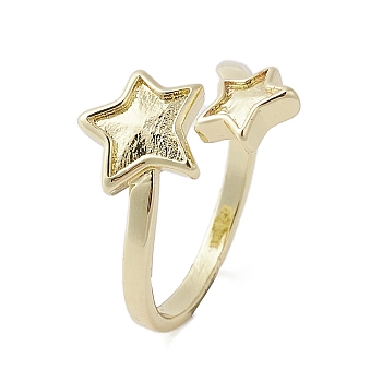 Brass Adjustable Rings, Star, Real 18K Gold Plated, US Size 7 1/2(17.5mm)