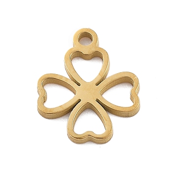 304 Stainless Steel Charms, Laser Cut, Clover Charm, Real 18K Gold Plated, 10x8.5x1mm, Hole: 1mm