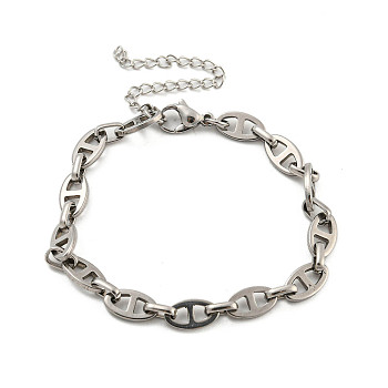 304 Stainless Steel Oval Link Chains Bracelets for Men & Women, Stainless Steel Color, 7-1/8 inch(18cm)