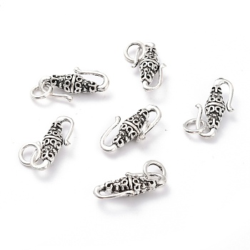 Tibetan Style Alloy S-Hook Clasps, with Jump Rings, Antique Silver, 23x12x6mm, Hole: 5mm