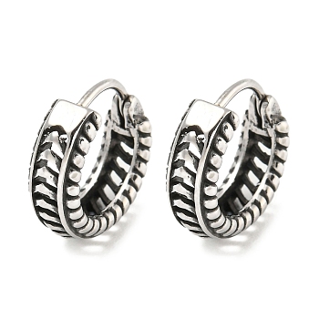 316 Surgical Stainless Steel Hoop Earrings, Groove, Antique Silver, 14x5mm