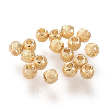 Brass Beads, Long-Lasting Plated, Textured, Solid Round, Real 18K Gold Plated, 2.7~3x2.3~2.5mm, Hole: 1mm