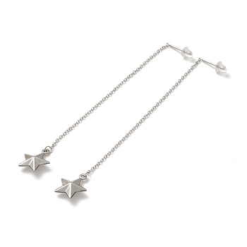 304 Stainless Steel Long Chain with Star Dangle Stud Earrings for Women, Stainless Steel Color, 108x1.2mm, Pin: 0.7mm