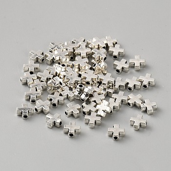 Cross Tibetan Style Alloy Beads, Antique Silver, 6x6.5x2.5mm, Hole: 1.4mm
