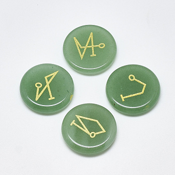 Natural Green Aventurine Cabochons, Flat Round with Pattern, 25x5.5mm, 4pcs/set